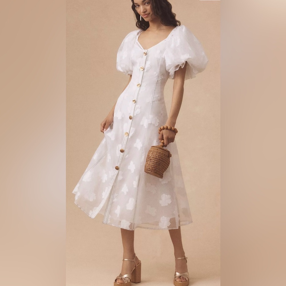 Let Me Be Puff-Sleeved Sheer Midi Dress‎